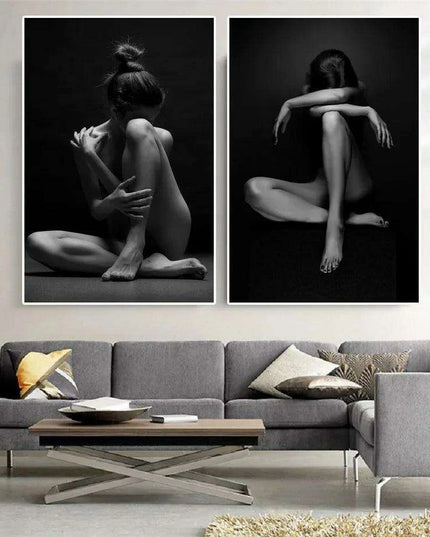 Elegant Black Nude Reflection Canvas Art - Transform Your Bedroom Aesthetics
