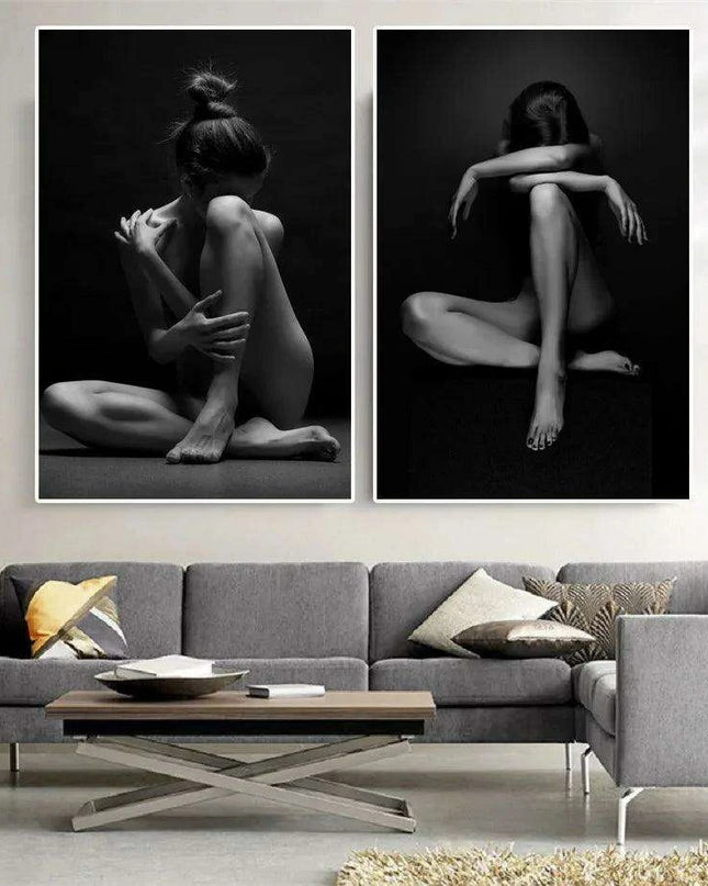 Elegant Black Nude Reflection Canvas Art - Transform Your Bedroom Aesthetics