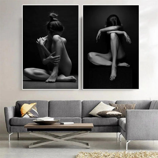 Elegant Sensual Black Nude Contemplator Canvas Art - Bedroom Sophistication Enhancer