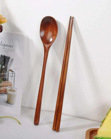 Elegant Japanese Wooden Sushi Cutlery Set with Reusable Chopsticks and Spoon