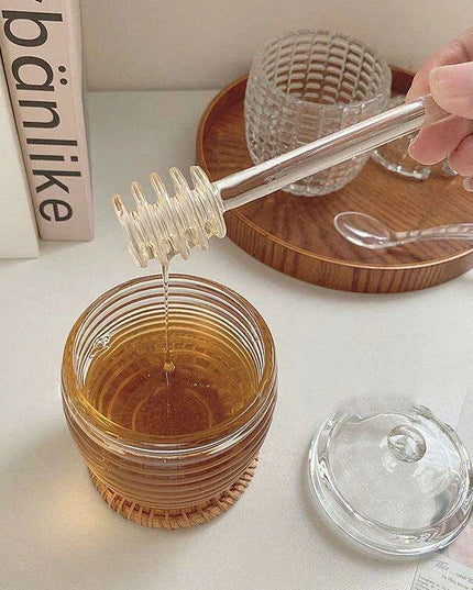 Elegant 265ml Glass Honey Jar with Mixing Spoon - Ideal for Honey, Juice, and Jam Serving