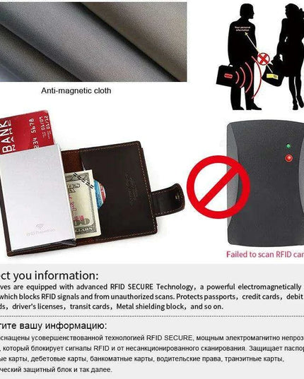 RFID Blocking Crazy Horse Leather Men's Card Wallet with Push-Button Ejection and Money Clip