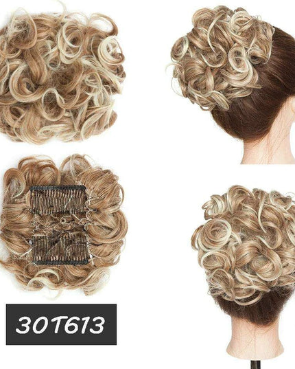 Elegant Ombre Curly Chignon Hairpiece with Comb - High Heat Resistant Women's Extension