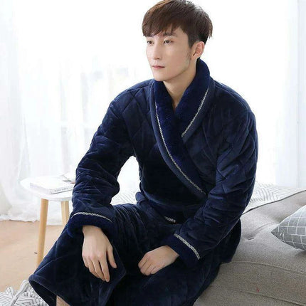 Men's XXXL Quilted Flannel Kimono Robe - Cozy Winter Luxe Edition