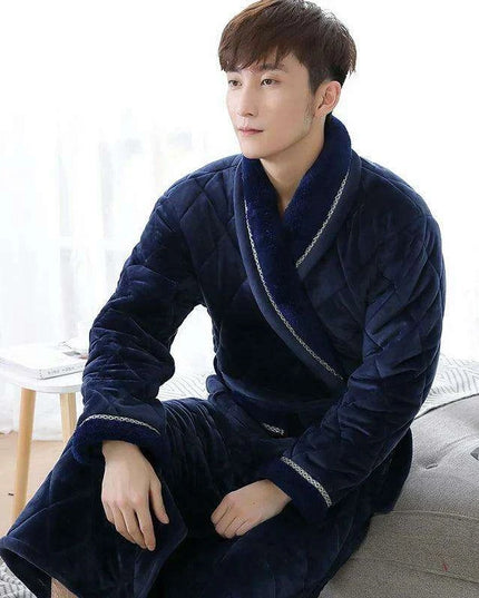 Men's XXXL Quilted Flannel Kimono Robe - Cozy Winter Luxe Edition