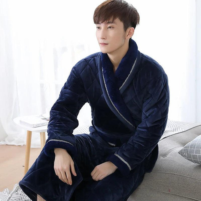 Men's XXXL Quilted Flannel Kimono Robe - Cozy Winter Luxe Edition