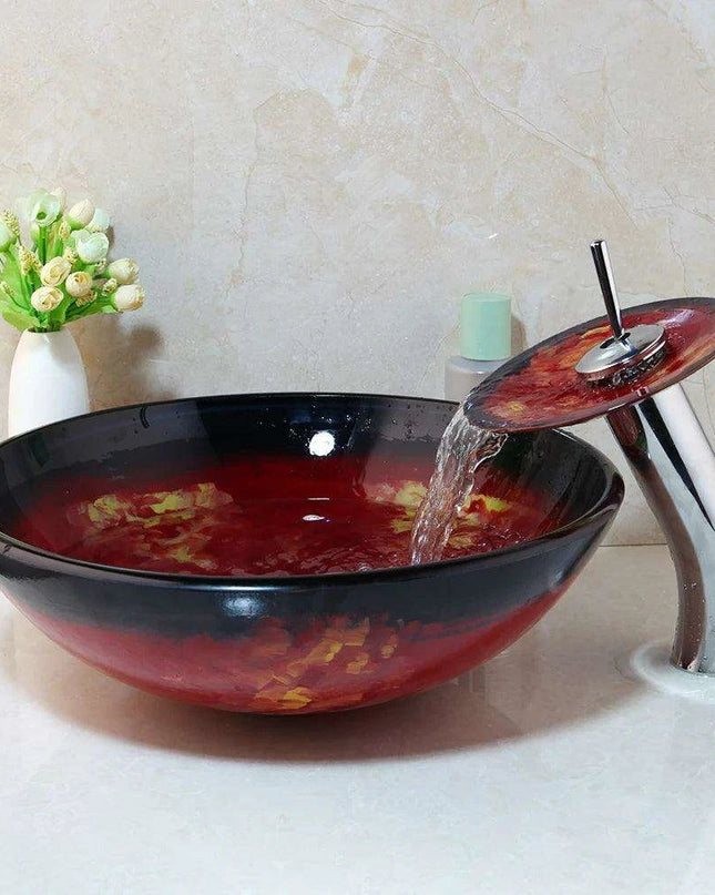 Contemporary European Glass Sink and Faucet Ensemble - A Luxurious Bathroom Statement