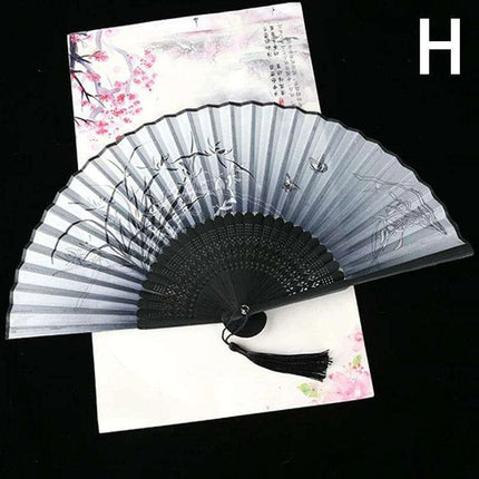 Elegant Vintage Chinese Silk Bamboo Folding Fan with Unique Designs