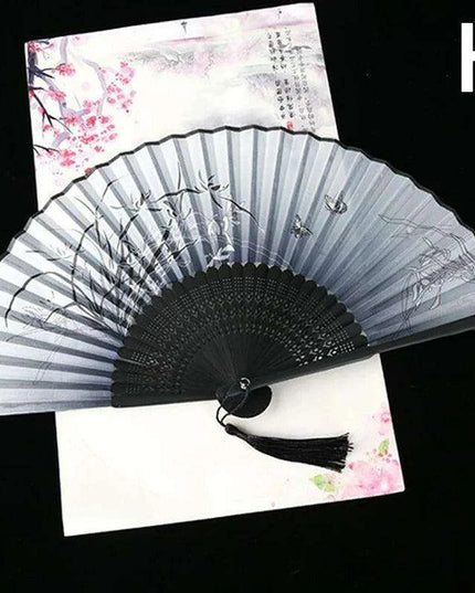 Elegant Vintage Chinese Silk Bamboo Folding Fan with Unique Designs