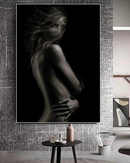 Elegant Black Nude Reflection Canvas Art - Transform Your Bedroom Aesthetics