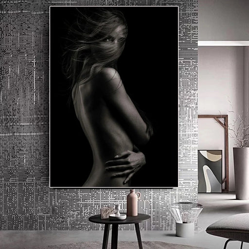 Elegant Sensual Black Nude Contemplator Canvas Art - Bedroom Sophistication Enhancer