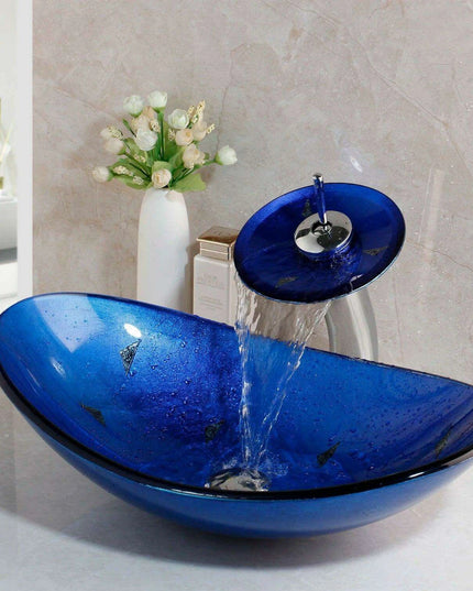 Charming Glass Sink with Waterfall Faucet Ensemble - Stylish Upgrade for Your Bathroom