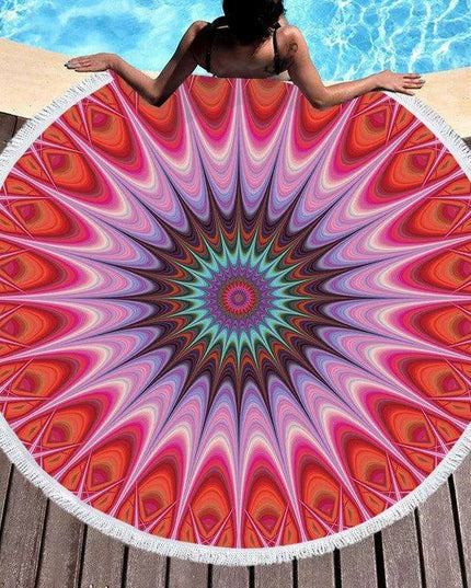 Bohemian Chic Round Microfiber Towel with Tassels - 150CM Luxe Beach Accessory