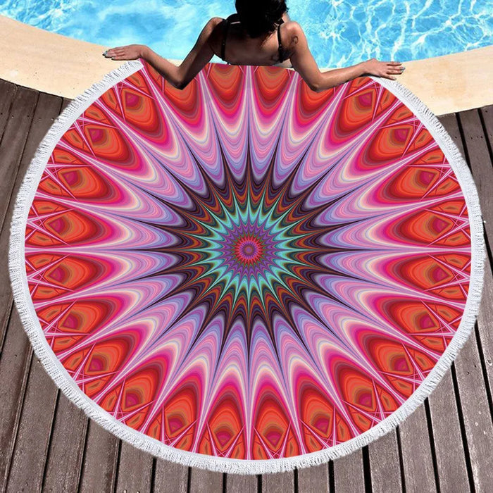 Bohemian Microfiber Beach Towel - 150CM Round Towel with Tassel