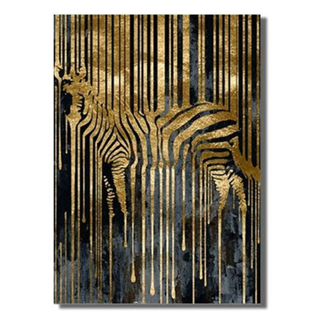 Chic Golden Zebra Abstract Canvas Art - Stylish Nordic Wall Decor for Modern Spaces