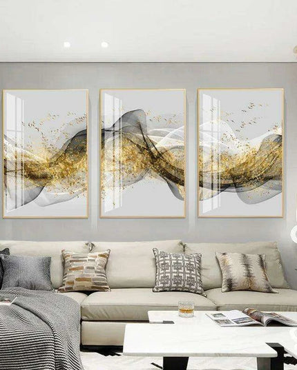 Opulent Golden Ribbon Landscape Canvas Art - Sophisticated Home Elegance