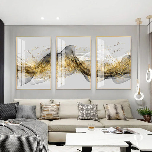 Golden Abstract Ribbon Landscape Canvas Art - Elegant Home Decor Masterpiece