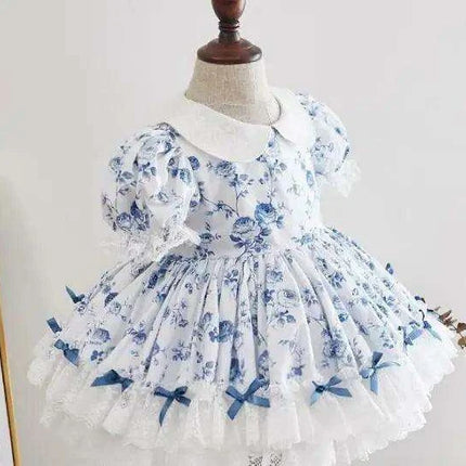 Eid Celebration Vintage Lace Bow Summer Dress Set for Girls