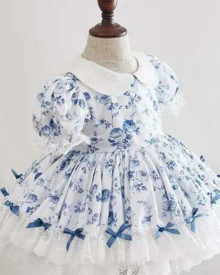 Eid Celebration Vintage Lace Bow Summer Dress Set for Girls