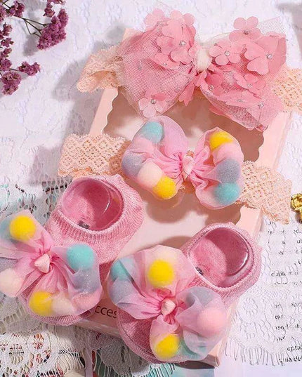 Adorable Polka Dot Bowknot Headband and Lace Flower Socks Ensemble for Stylish Little Ones