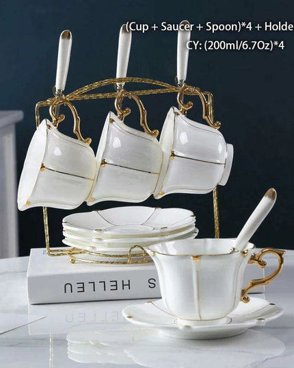 Regal Elegance Gold Pearl Bone China Tea and Coffee Set - Sophisticated Collection for Luxurious Teatime