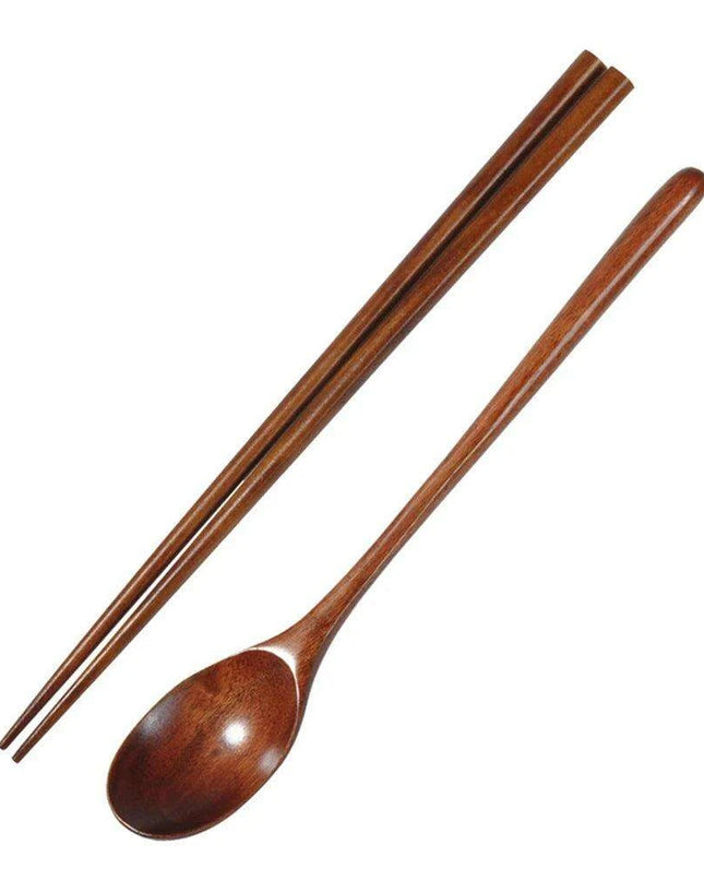 Elegant Japanese Wooden Sushi Cutlery Set with Reusable Chopsticks and Spoon