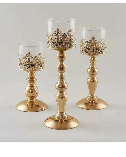 Elegant Glass and Iron Candle Holder with Luxurious Electroplated Finish