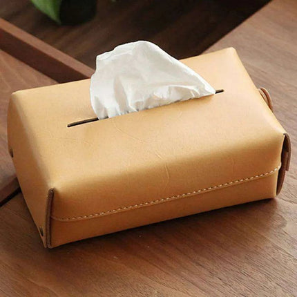 Elegant Handcrafted Leather Tissue Box with Colorful Napkin Holder Duo