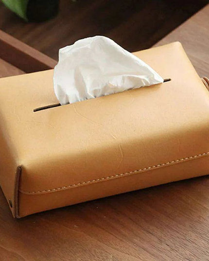 Elegant Handcrafted Leather Tissue Box with Colorful Napkin Holder Duo