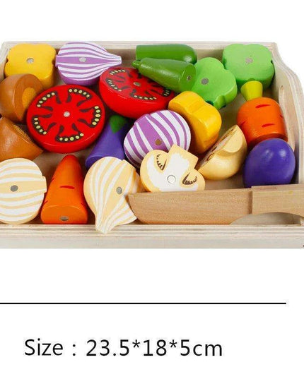 Montessori Wooden Kitchen Playset - Interactive Pretend Cooking Toy with Fruit & Vegetable Cutting Set for Children