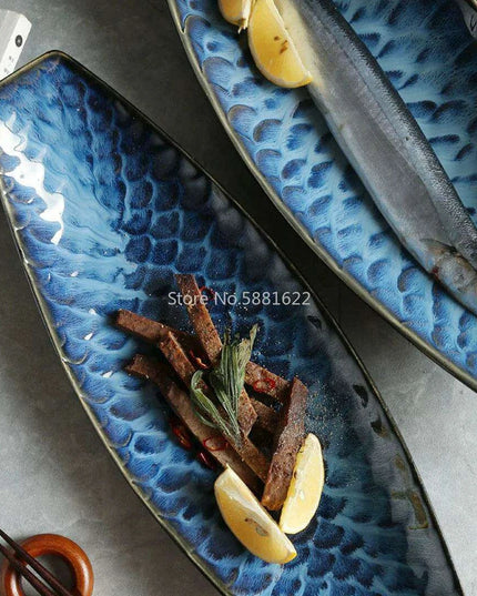 Ceramic Blue Fish Platter - A Stylish Centerpiece for Culinary Delights