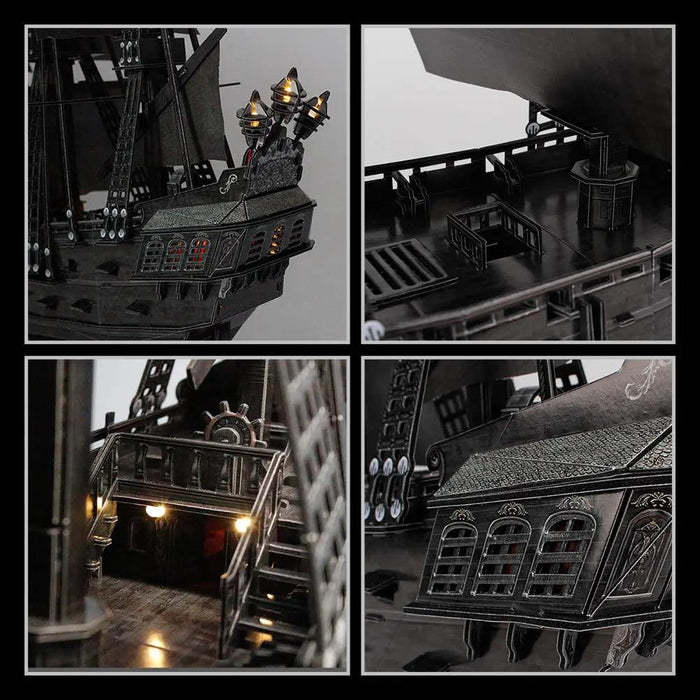 Illuminated 3D Metal Puzzle Kit - Queen Anne's Revenge Pirate Ship Model for Adults and Teens, 340-Piece Challenge