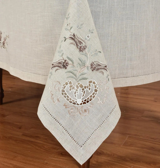 Elegant Hemstitch Tulip Tablecloth Set - Luxurious Polyester Blend, Linen Appearance, Perfect for Banquets