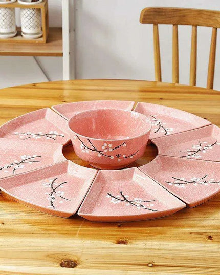 Artisan Hand-Painted Japanese Ceramic Dining Set with Elegant Platter and Bowl