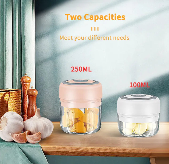 Compact Electric Garlic Chopper with Quick-Slice Technology and Adjustable Capacity