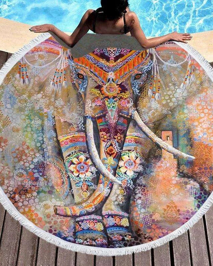 Bohemian Chic Round Microfiber Towel with Tassels - 150CM Luxe Beach Accessory