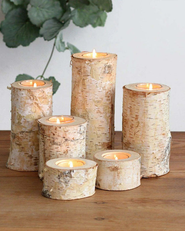 Rustic Birch Wood Tealight Candle Holder - Natural Decor for Home & Events