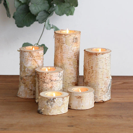 Rustic Birch Wood Tealight Candle Holder - Natural Decor for Home & Events
