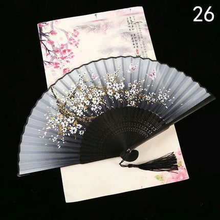 Elegant Vintage Chinese Silk Bamboo Folding Fan with Unique Designs