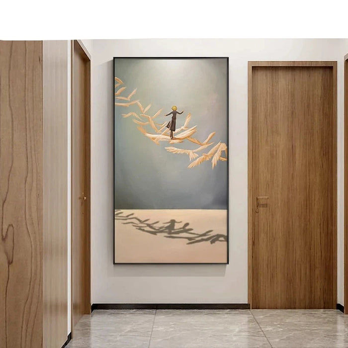 Golden Chinese Boat Landscape Art Canvas Print for Elegant Home Decor