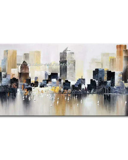 Abstract Urban Cityscape Hand-Painted Canvas Art - Contemporary Wall Decor Inspiration