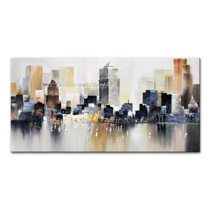 Abstract Hand-Painted Cityscape Oil Painting - Modern Wall Art Decor for Home