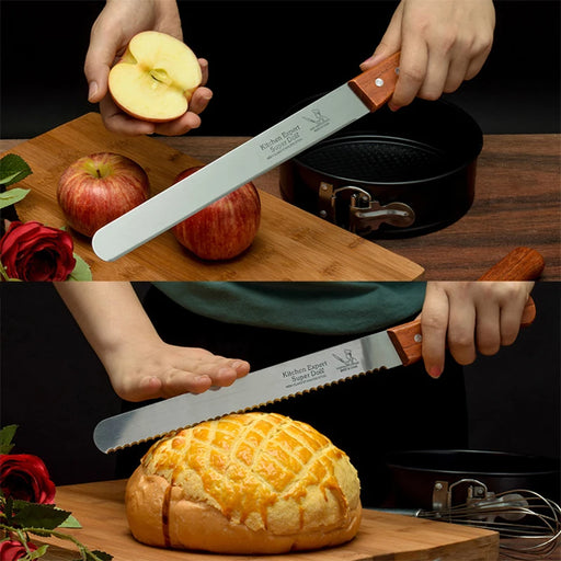 Culinary Precision: Stainless Steel Bread Knife Set with Wooden Handle