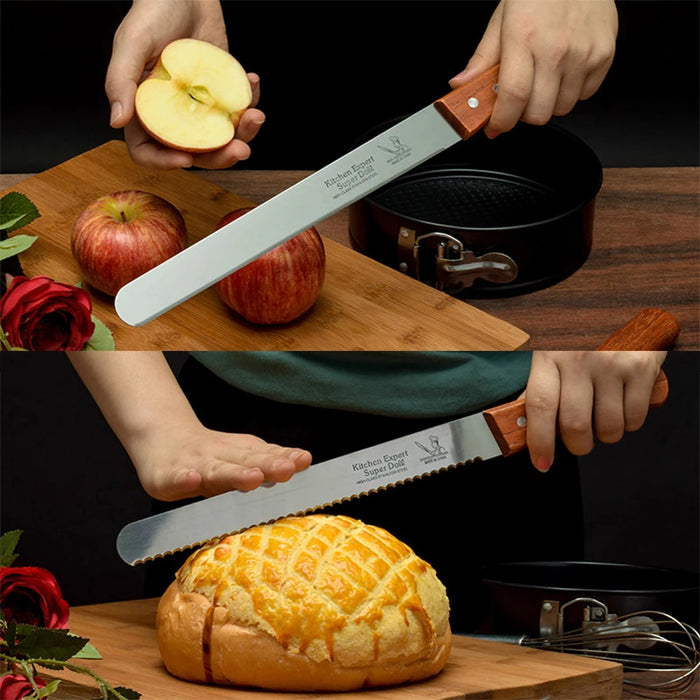 Artisan Touch: Elegant Bread Knife Set with Luxurious Wood Handles