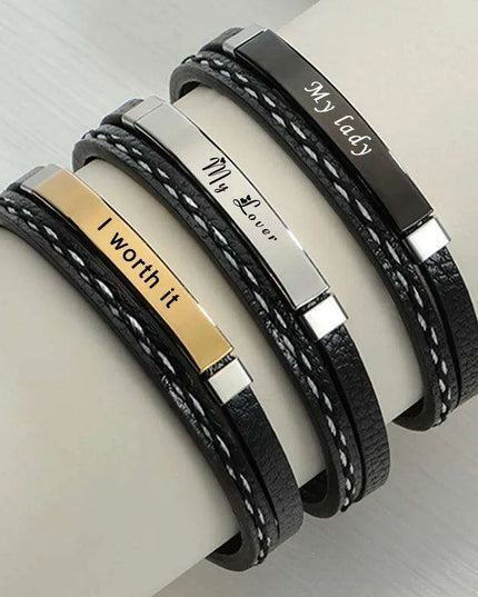 Customizable Leather Date Bracelets with Engraved Personalization