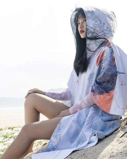 Ocean-Urban Premium Quick Dry Surf Poncho Towel - Stylish Blue Raccoon Design