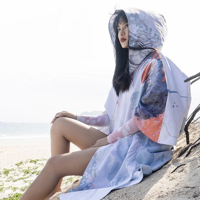 Ocean-Urban Premium Quick Dry Surf Poncho Towel - Stylish Blue Raccoon Design