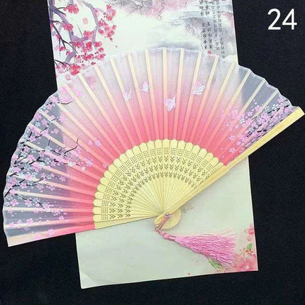 Elegant Vintage Chinese Silk Bamboo Folding Fan with Unique Designs