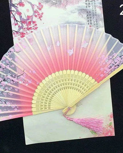 Elegant Vintage Chinese Silk Bamboo Folding Fan with Unique Designs