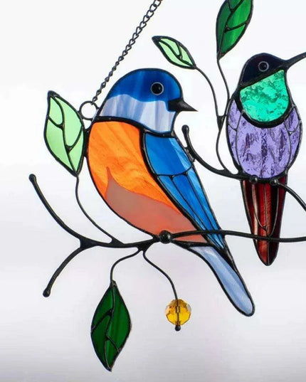 Whimsical Stained Glass Bird Window Panels - Enchanting Decor for Kids' Rooms and Radiant Sunlight Effects